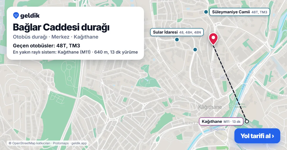 Bağlar Caddesi otobüs durağı haritada: konumu ve yakındaki duraklar