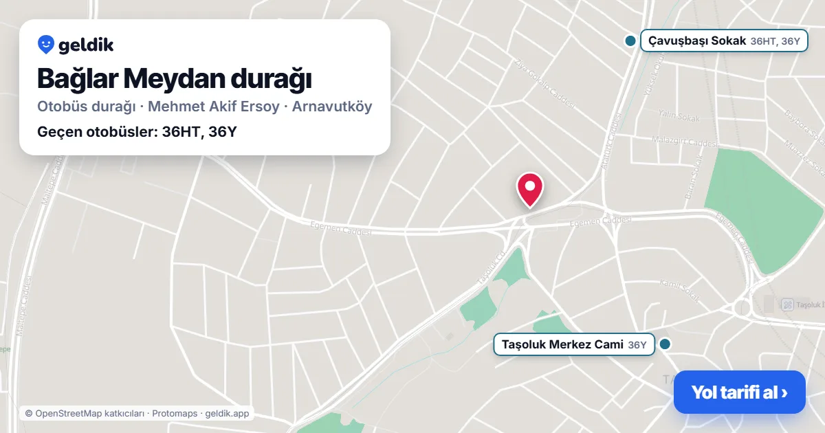 Bağlar Meydan otobüs durağı haritada: konumu ve yakındaki duraklar