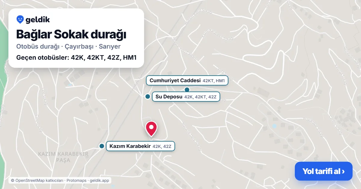 Bağlar Sokak otobüs durağı haritada: konumu ve yakındaki duraklar