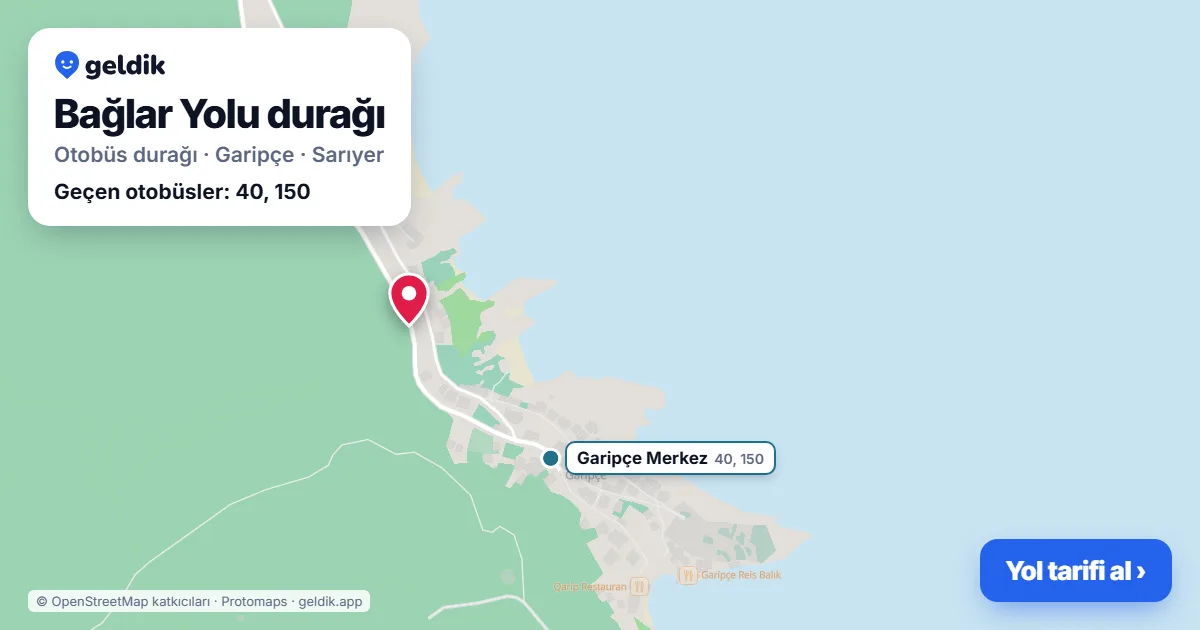 Bağlar Yolu otobüs durağı haritada: konumu ve yakındaki duraklar