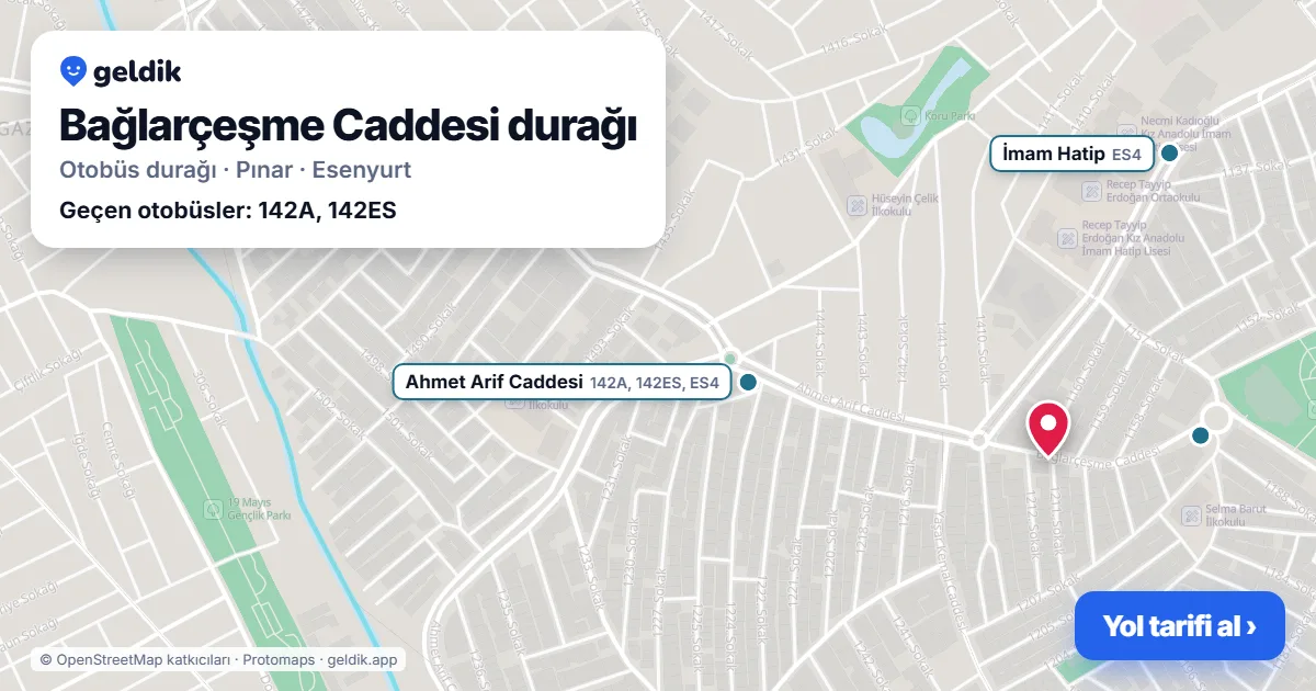 Bağlarçeşme Caddesi otobüs durağı haritada: konumu ve yakındaki duraklar