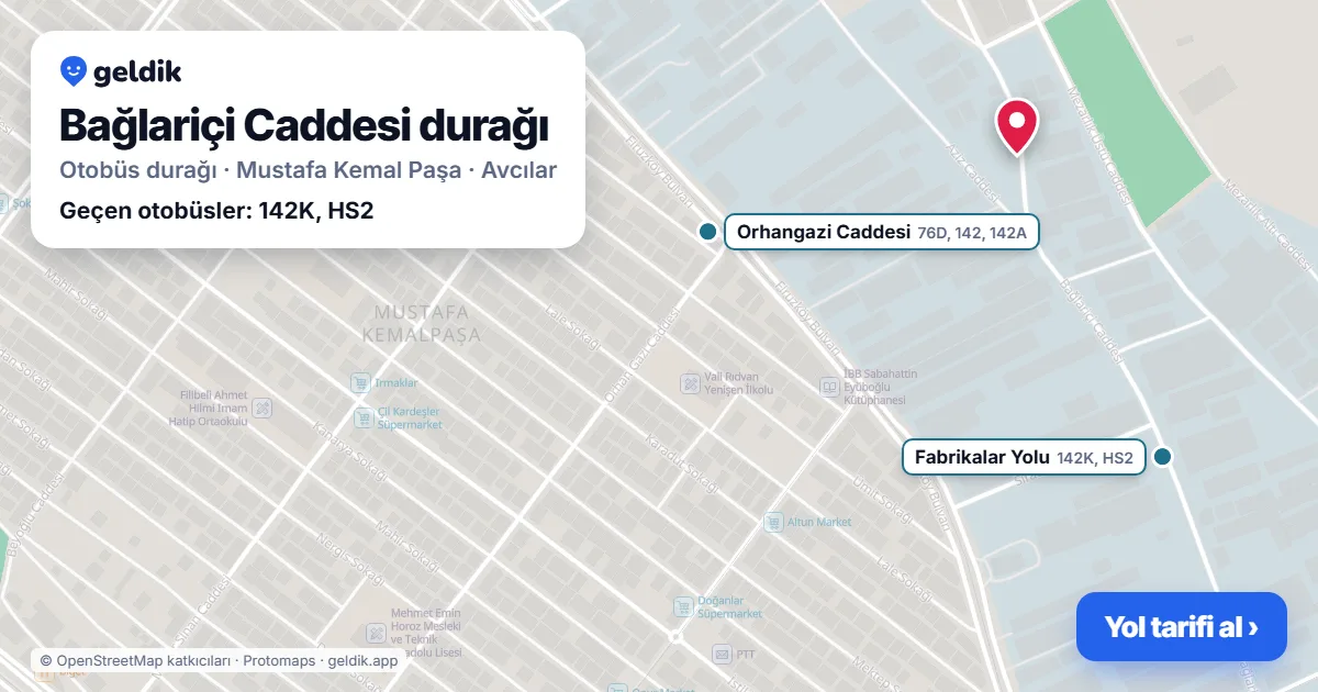 Bağlariçi Caddesi otobüs durağı haritada: konumu ve yakındaki duraklar