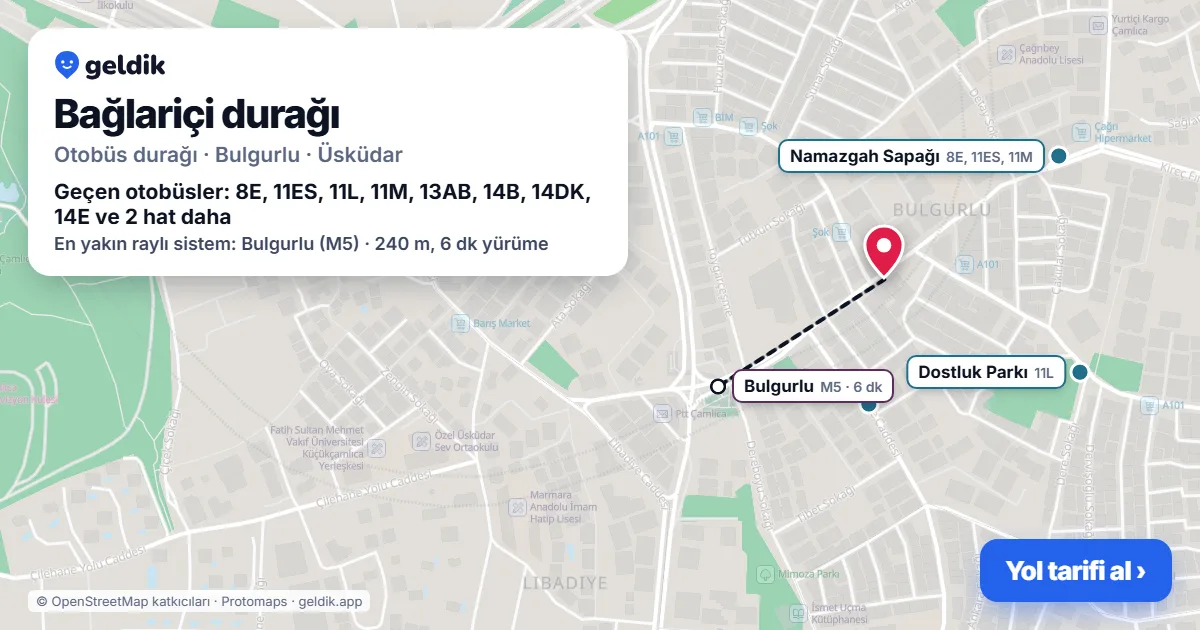 Bağlariçi otobüs durağı haritada: konumu ve yakındaki duraklar