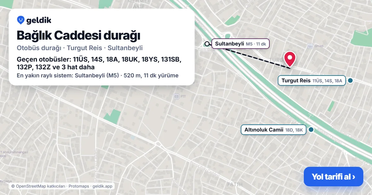 Bağlık Caddesi otobüs durağı haritada: konumu ve yakındaki duraklar