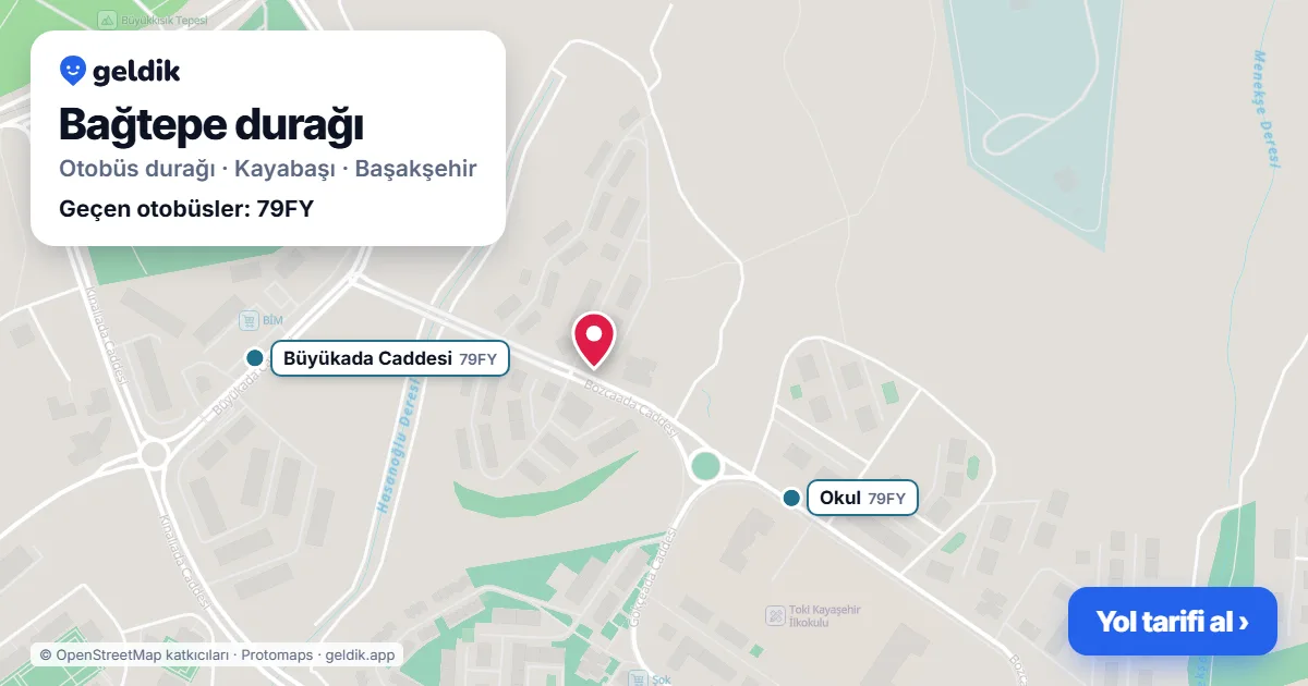 Bağtepe otobüs durağı haritada: konumu ve yakındaki duraklar