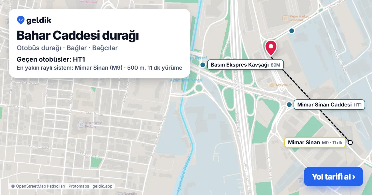 Bahar Caddesi otobüs durağı haritada: konumu ve yakındaki duraklar