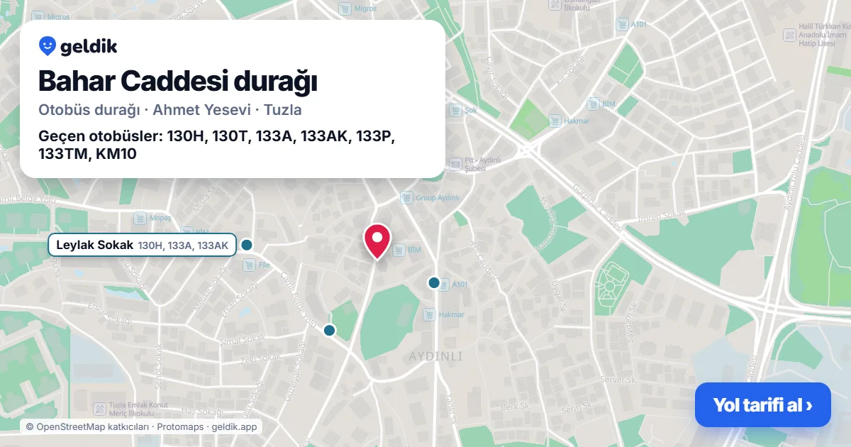 Bahar Caddesi otobüs durağı haritada: konumu ve yakındaki duraklar