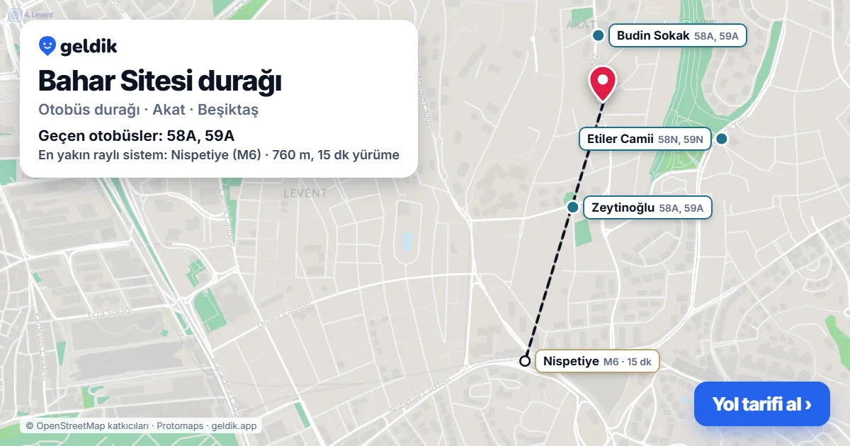 Bahar Sitesi otobüs durağı haritada: konumu ve yakındaki duraklar
