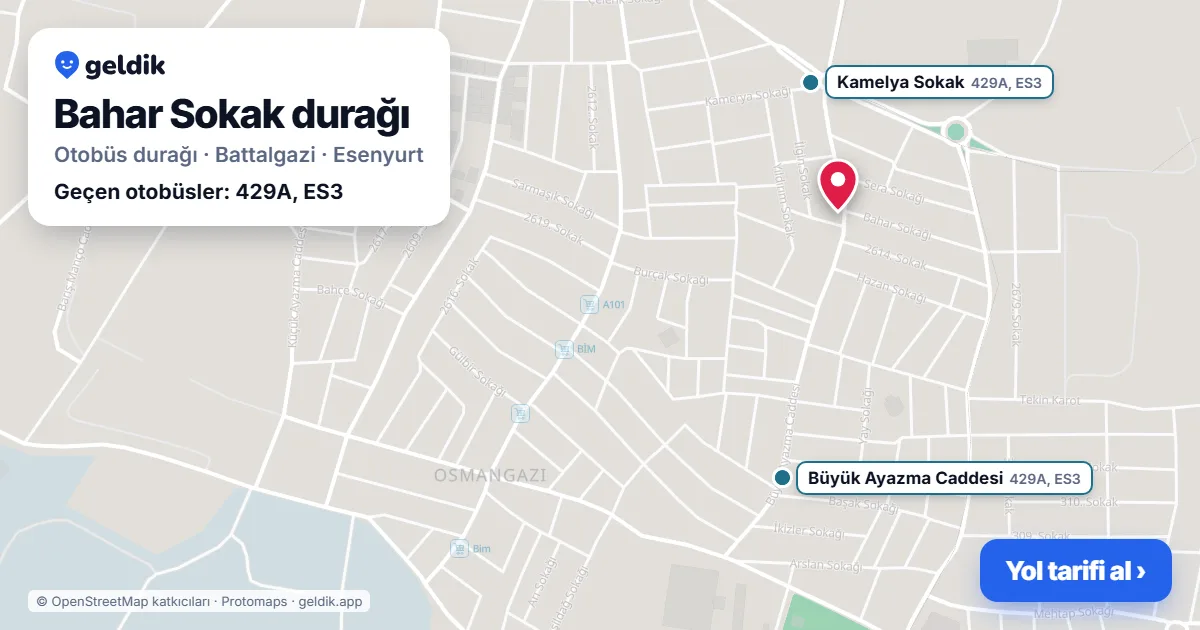 Bahar Sokak otobüs durağı haritada: konumu ve yakındaki duraklar