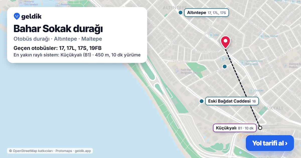 Bahar Sokak otobüs durağı haritada: konumu ve yakındaki duraklar