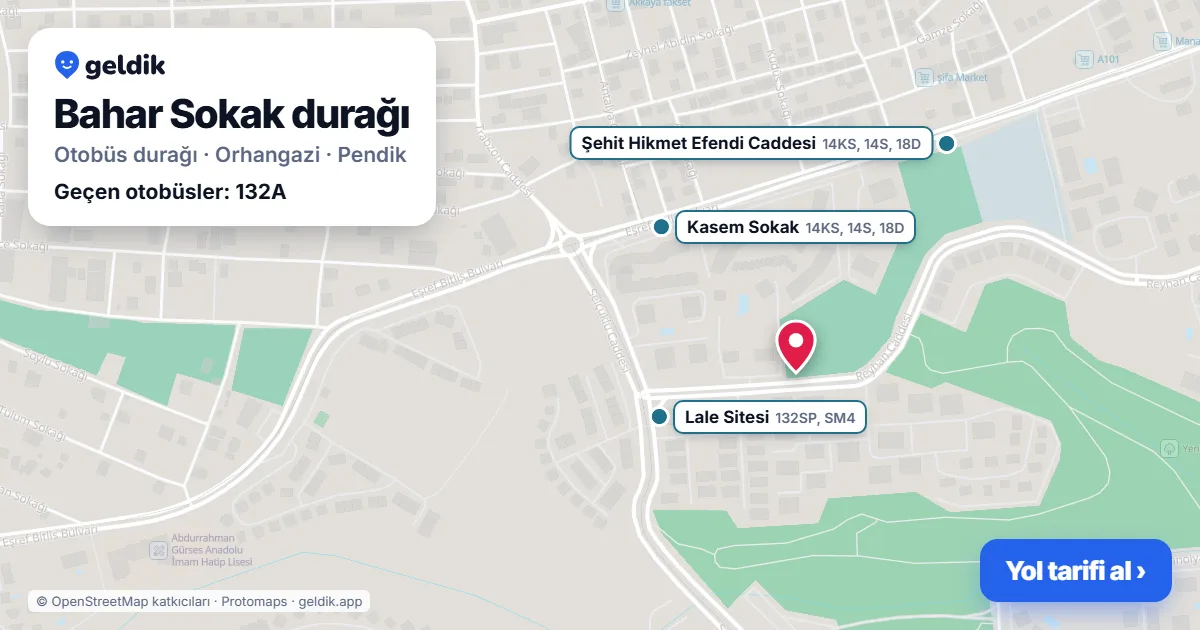 Bahar Sokak otobüs durağı haritada: konumu ve yakındaki duraklar