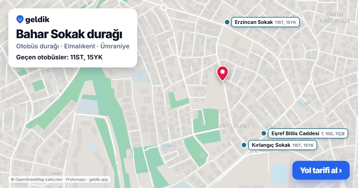 Bahar Sokak otobüs durağı haritada: konumu ve yakındaki duraklar