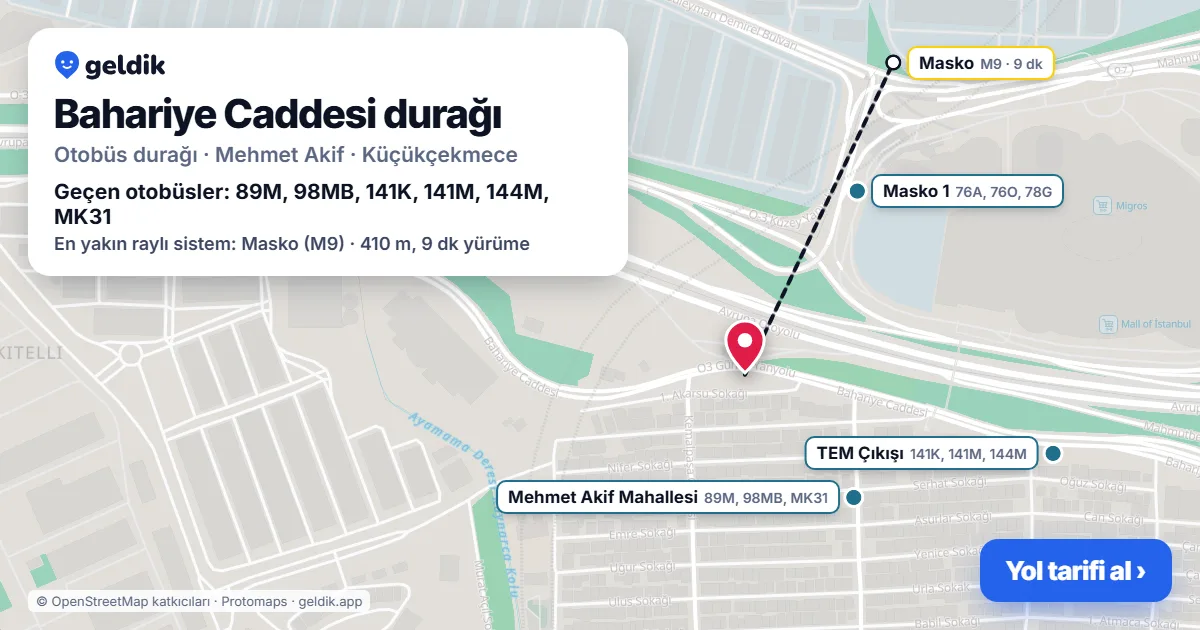 Bahariye Caddesi otobüs durağı haritada: konumu ve yakındaki duraklar