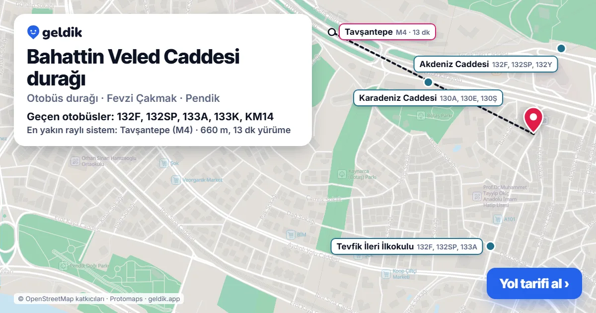 Bahattin Veled Caddesi otobüs durağı haritada: konumu ve yakındaki duraklar
