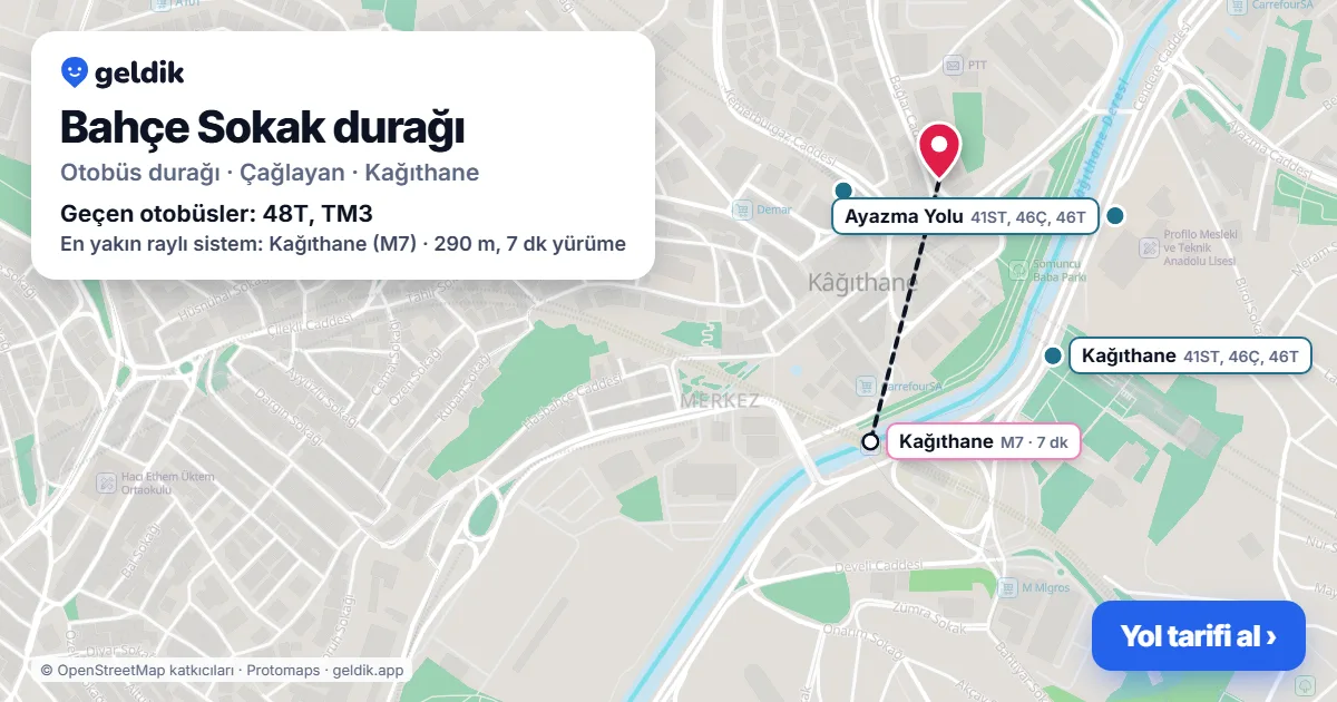 Bahçe Sokak otobüs durağı haritada: konumu ve yakındaki duraklar