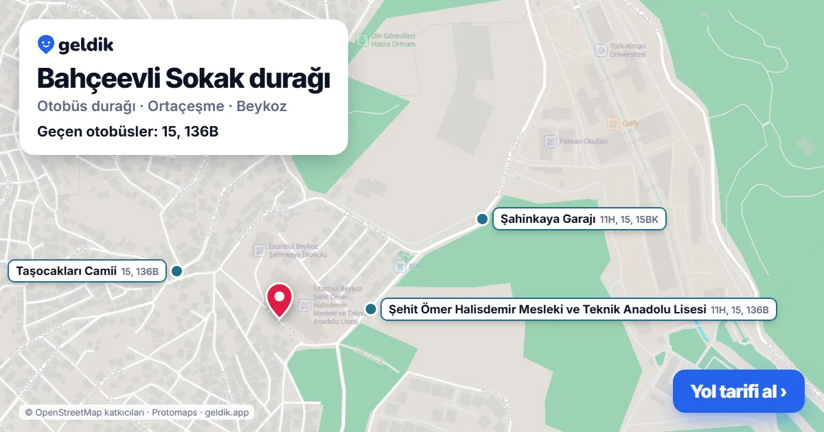 Bahçeevli Sokak otobüs durağı haritada: konumu ve yakındaki duraklar