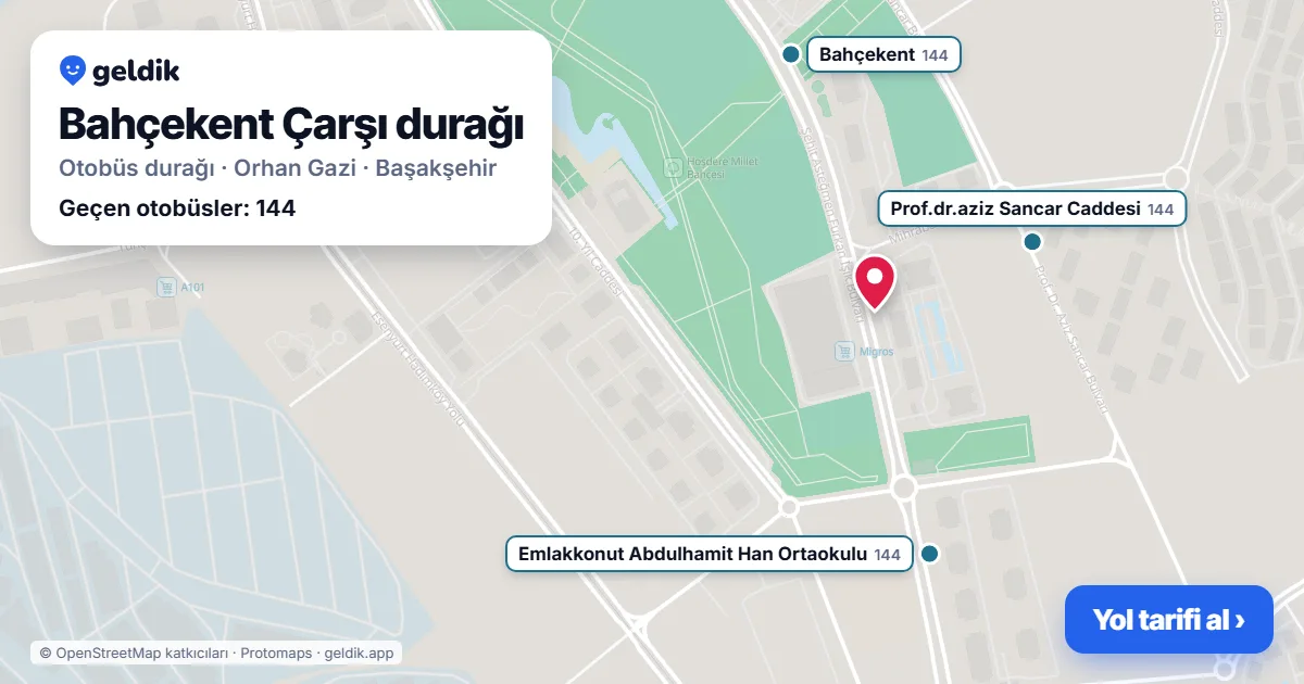 Bahçekent Çarşı otobüs durağı haritada: konumu ve yakındaki duraklar