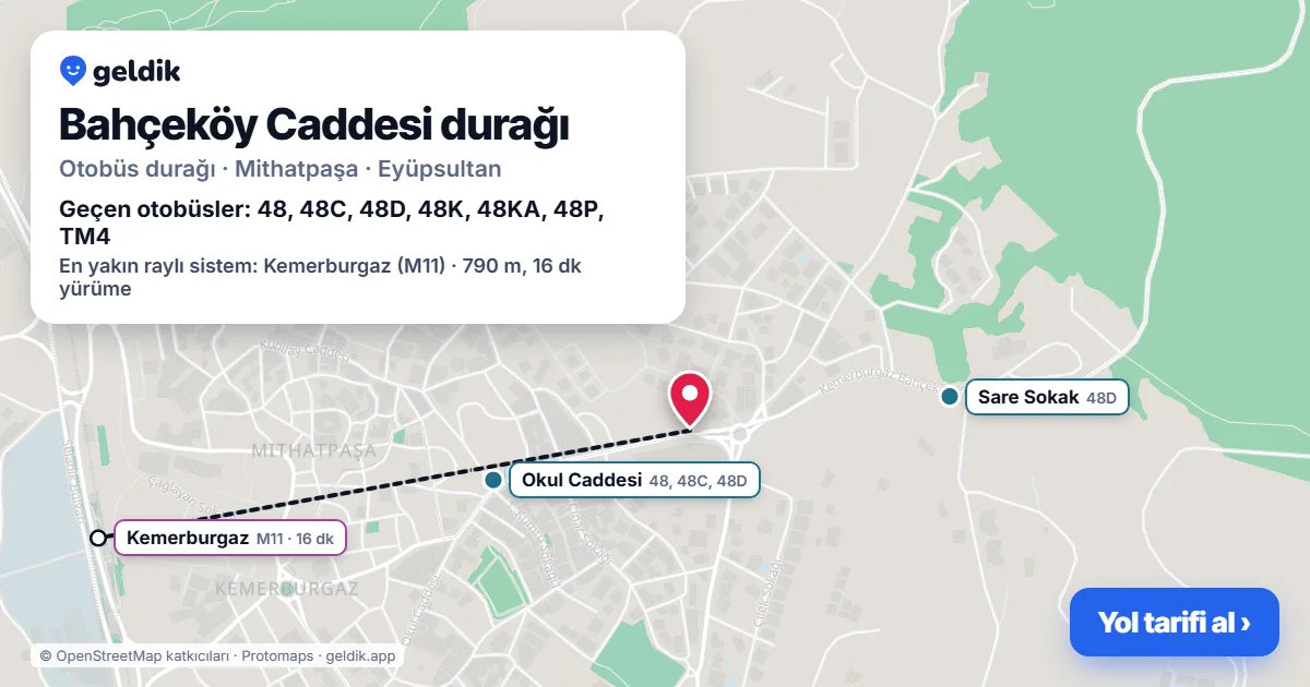Bahçeköy Caddesi otobüs durağı haritada: konumu ve yakındaki duraklar