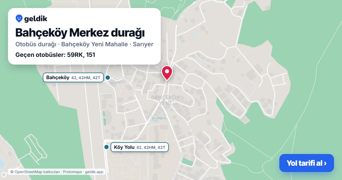 Bahçeköy Merkez otobüs durağı haritada: konumu ve yakındaki duraklar