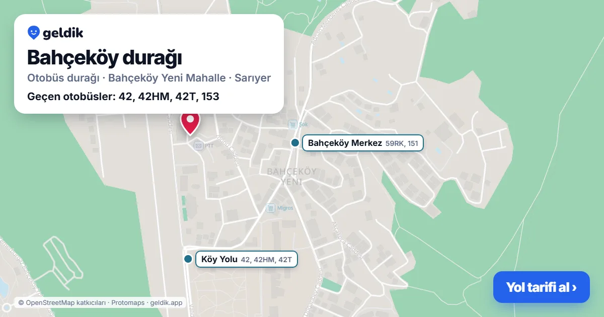 Bahçeköy otobüs durağı haritada: konumu ve yakındaki duraklar
