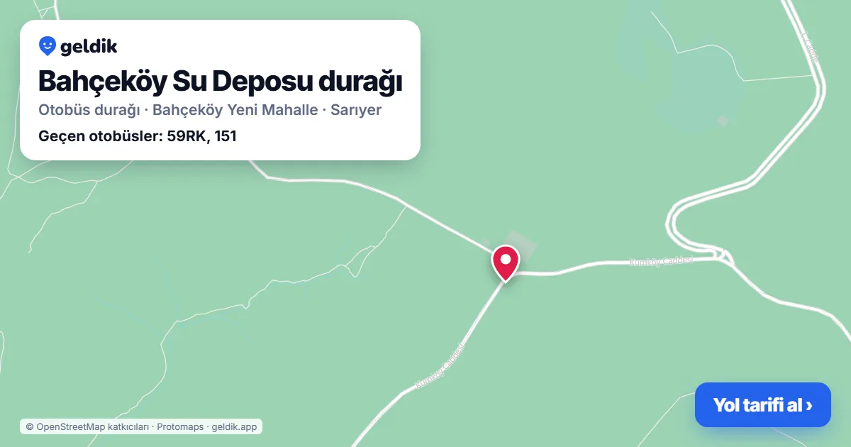 Bahçeköy Su Deposu otobüs durağı haritada: konumu ve yakındaki duraklar