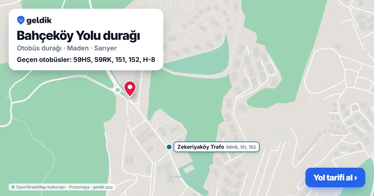 Bahçeköy Yolu otobüs durağı haritada: konumu ve yakındaki duraklar