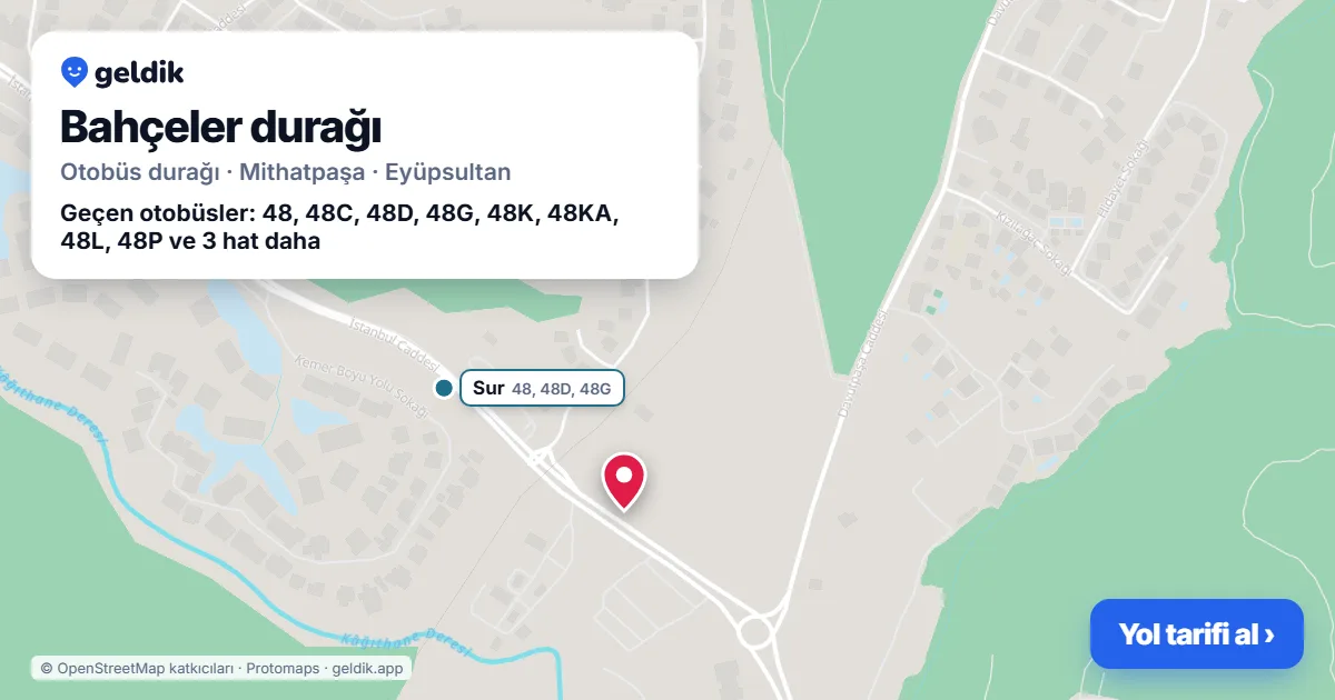 Bahçeler otobüs durağı haritada: konumu ve yakındaki duraklar