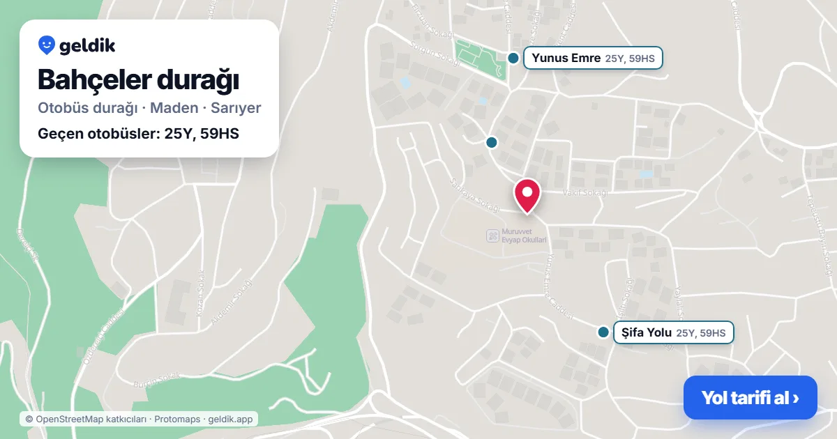 Bahçeler otobüs durağı haritada: konumu ve yakındaki duraklar
