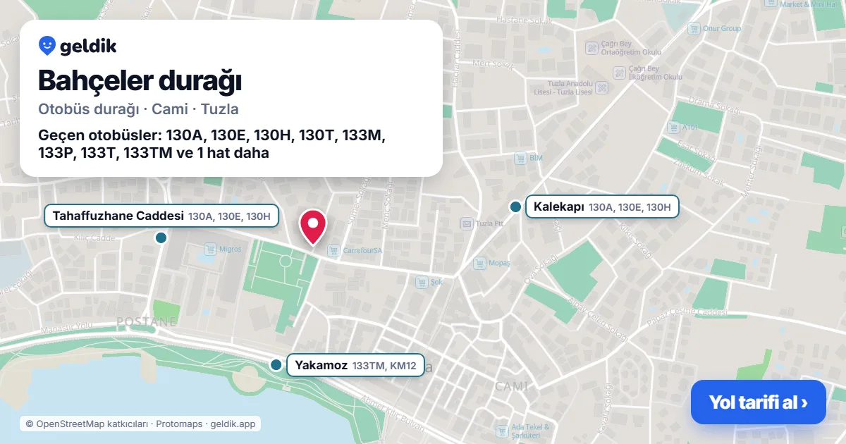 Bahçeler otobüs durağı haritada: konumu ve yakındaki duraklar