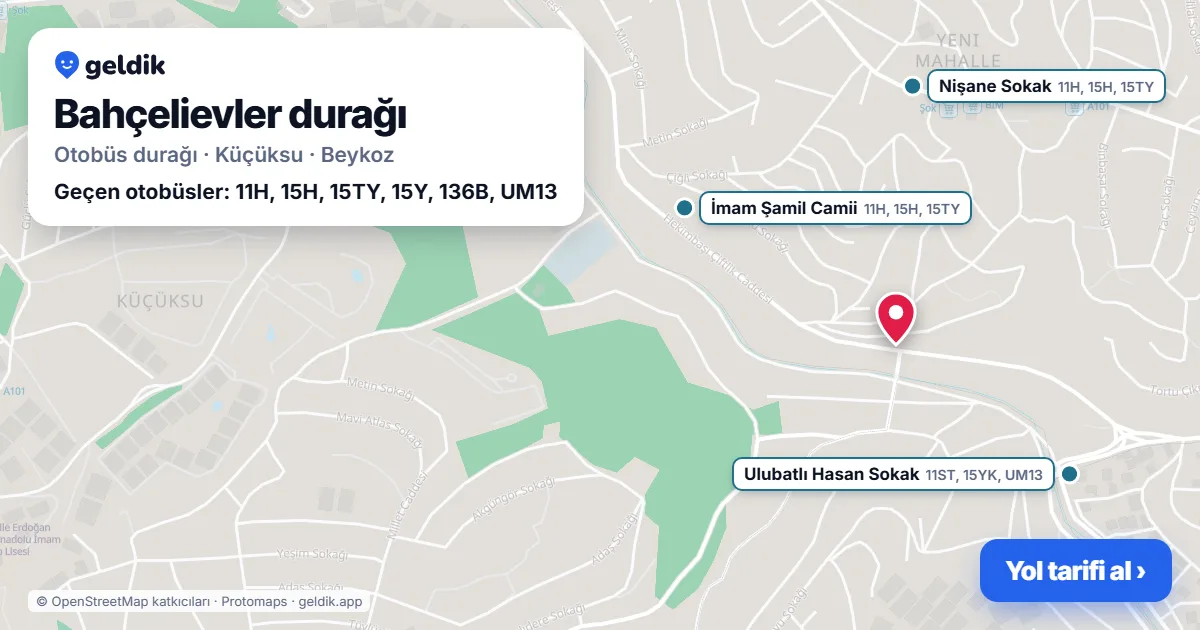 Bahçelievler otobüs durağı haritada: konumu ve yakındaki duraklar