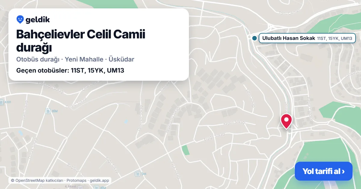 Bahçelievler Celil Camii otobüs durağı haritada: konumu ve yakındaki duraklar