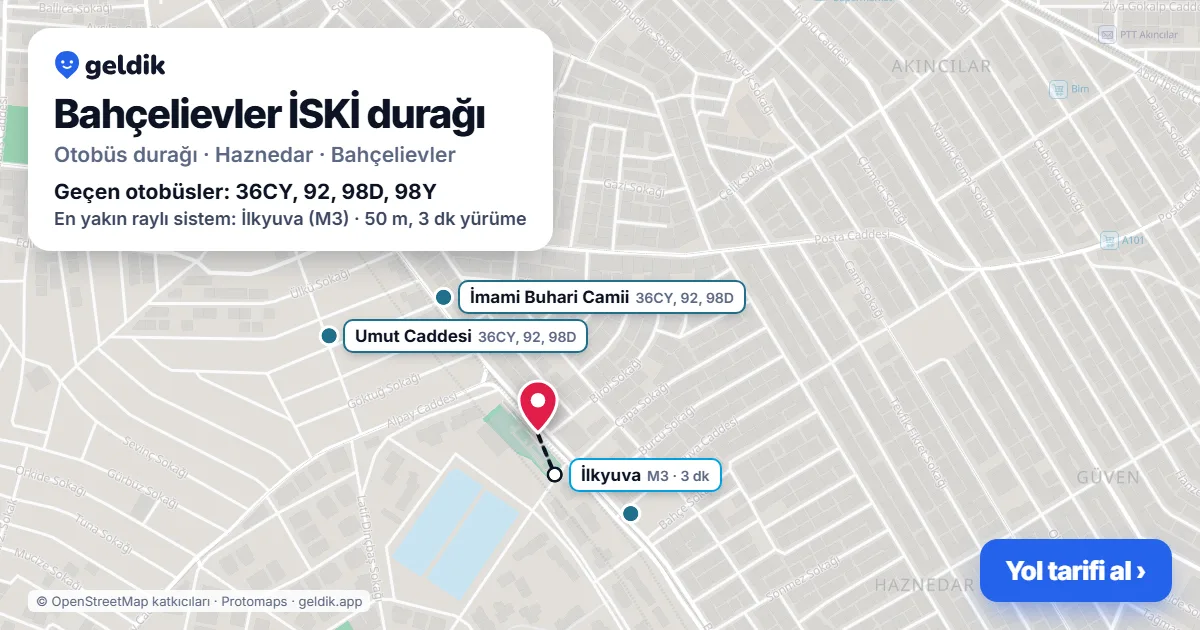 Bahçelievler İSKİ otobüs durağı haritada: konumu ve yakındaki duraklar