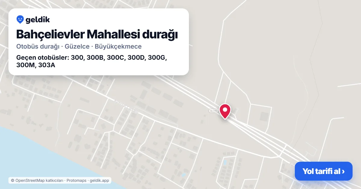 Bahçelievler Mahallesi otobüs durağı haritada: konumu ve yakındaki duraklar