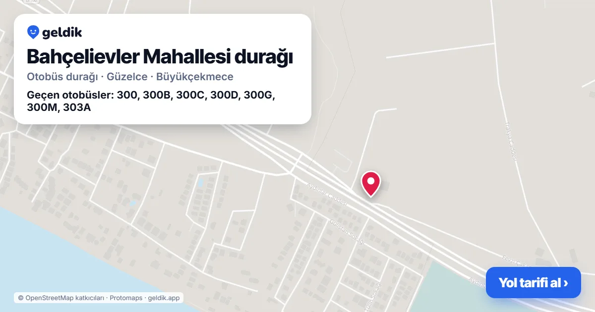 Bahçelievler Mahallesi otobüs durağı haritada: konumu ve yakındaki duraklar