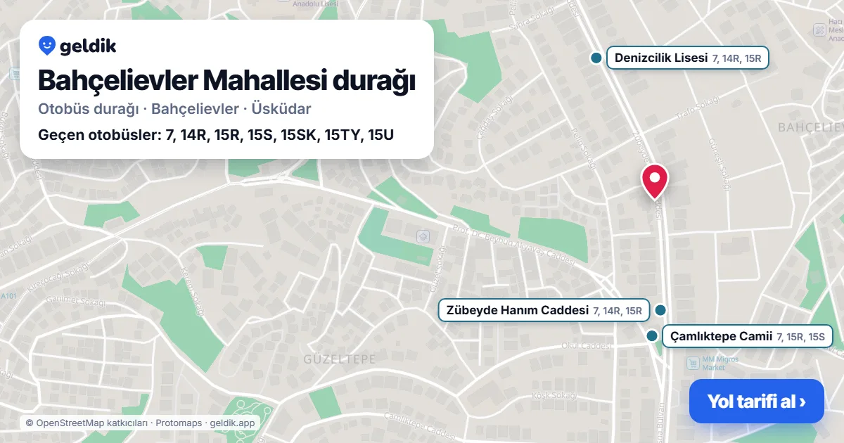 Bahçelievler Mahallesi otobüs durağı haritada: konumu ve yakındaki duraklar