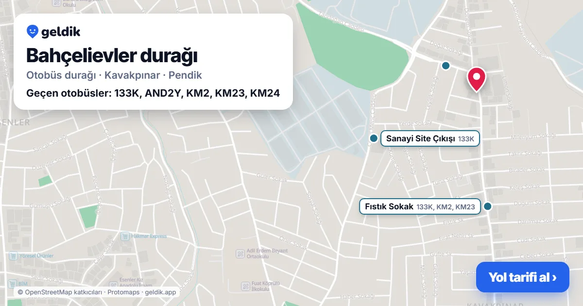 Bahçelievler otobüs durağı haritada: konumu ve yakındaki duraklar