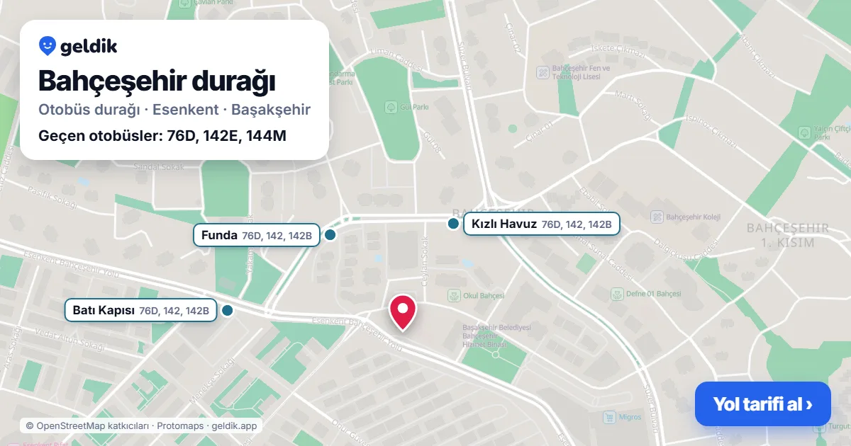 Bahçeşehir otobüs durağı haritada: konumu ve yakındaki duraklar