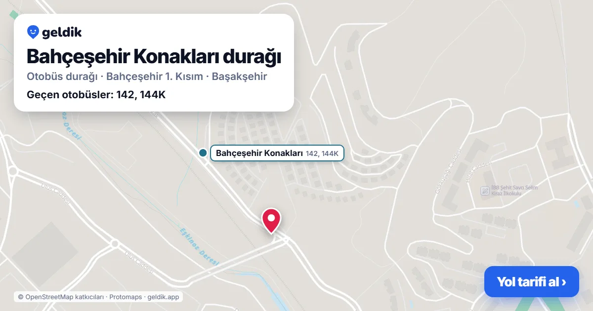 Bahçeşehir Konakları otobüs durağı haritada: konumu ve yakındaki duraklar