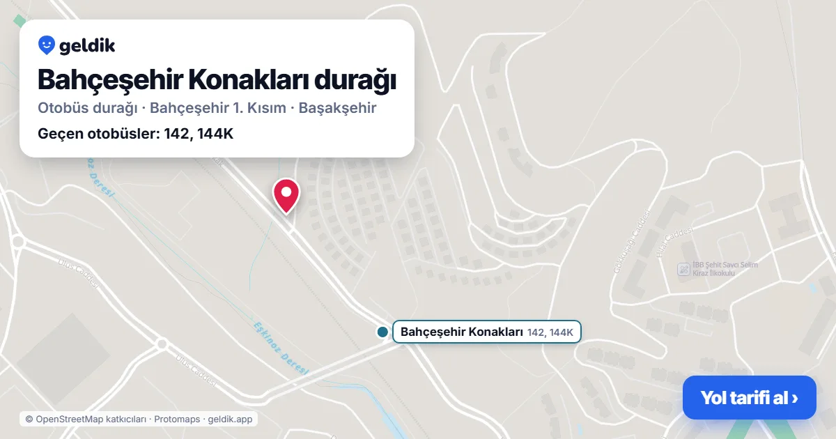 Bahçeşehir Konakları otobüs durağı haritada: konumu ve yakındaki duraklar
