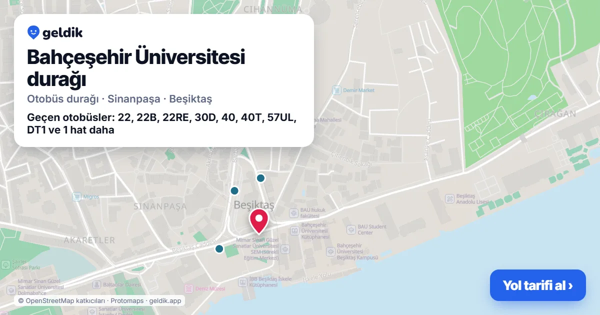 Bahçeşehir Üniversitesi otobüs durağı haritada: konumu ve yakındaki duraklar