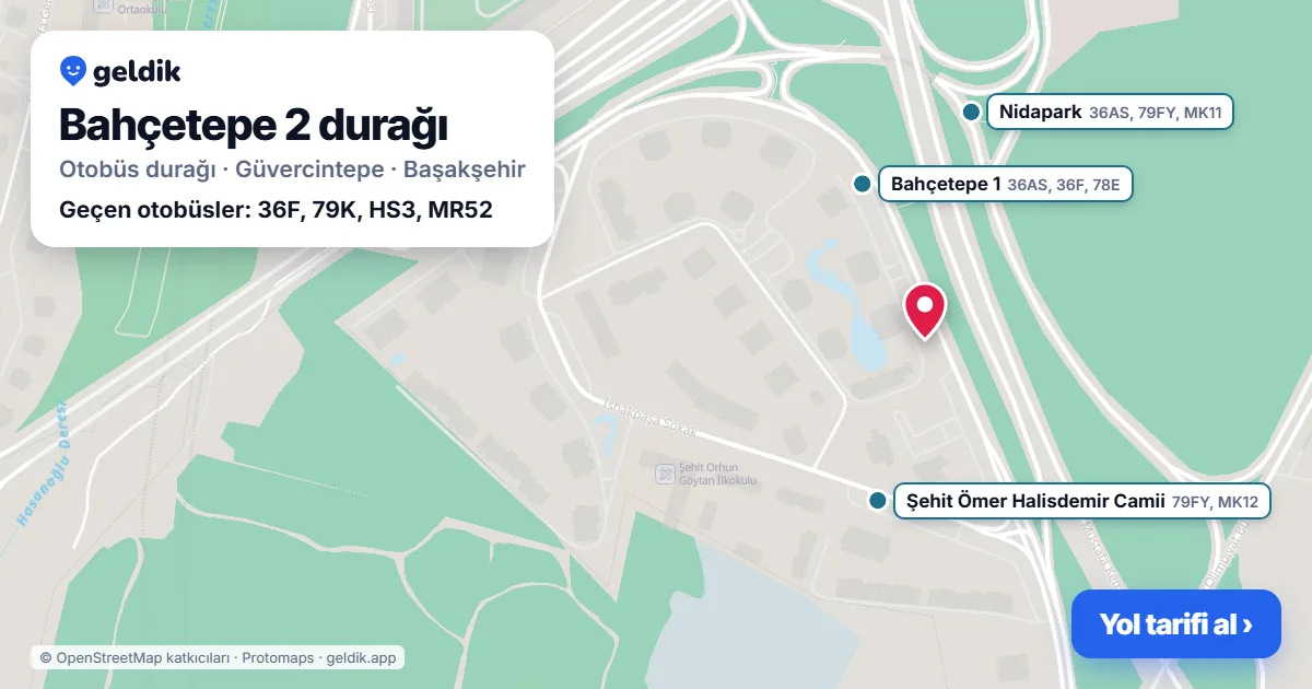 Bahçetepe 2 otobüs durağı haritada: konumu ve yakındaki duraklar