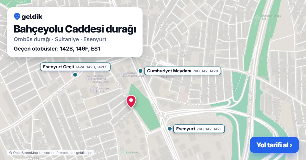 Bahçeyolu Caddesi otobüs durağı haritada: konumu ve yakındaki duraklar
