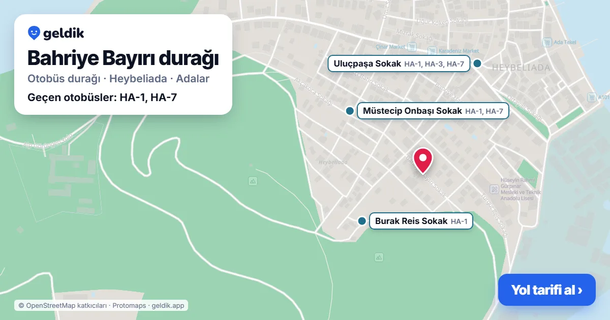 Bahriye Bayırı otobüs durağı haritada: konumu ve yakındaki duraklar