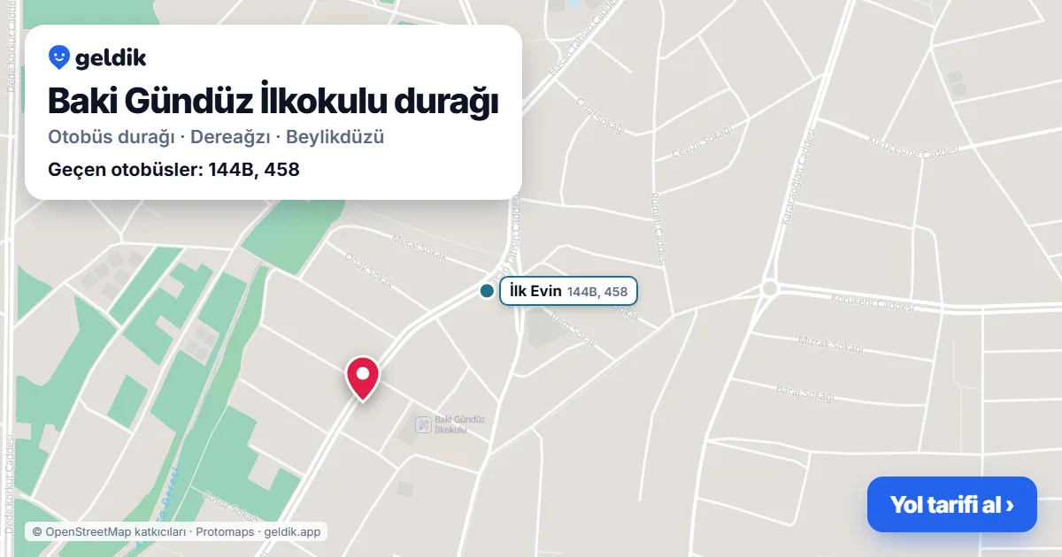 Baki Gündüz İlkokulu otobüs durağı haritada: konumu ve yakındaki duraklar