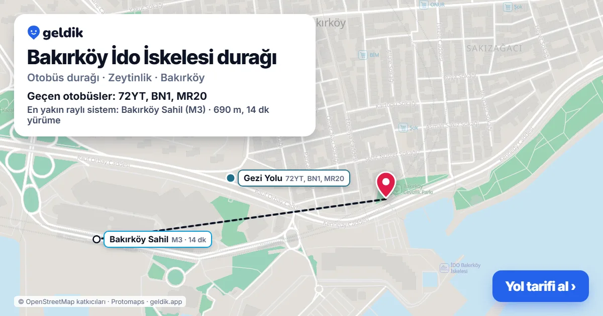 Bakırköy İdo İskelesi otobüs durağı haritada: konumu ve yakındaki duraklar