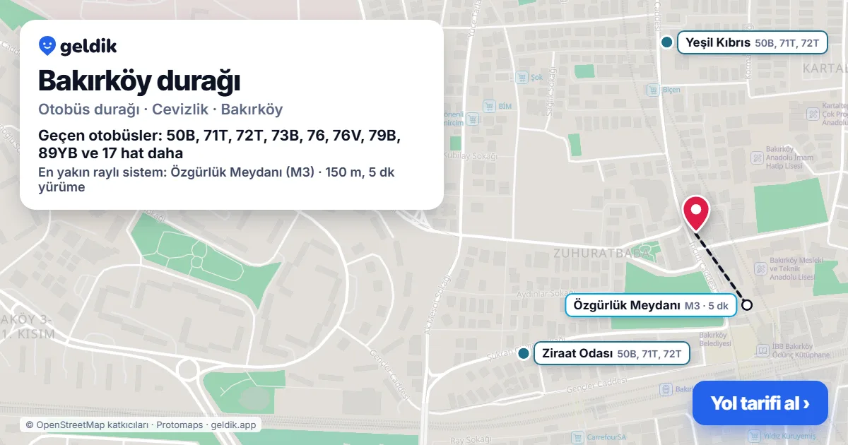 Bakırköy otobüs durağı haritada: konumu ve yakındaki duraklar