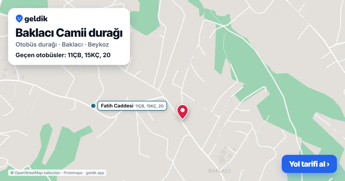 Baklacı Camii otobüs durağı haritada: konumu ve yakındaki duraklar