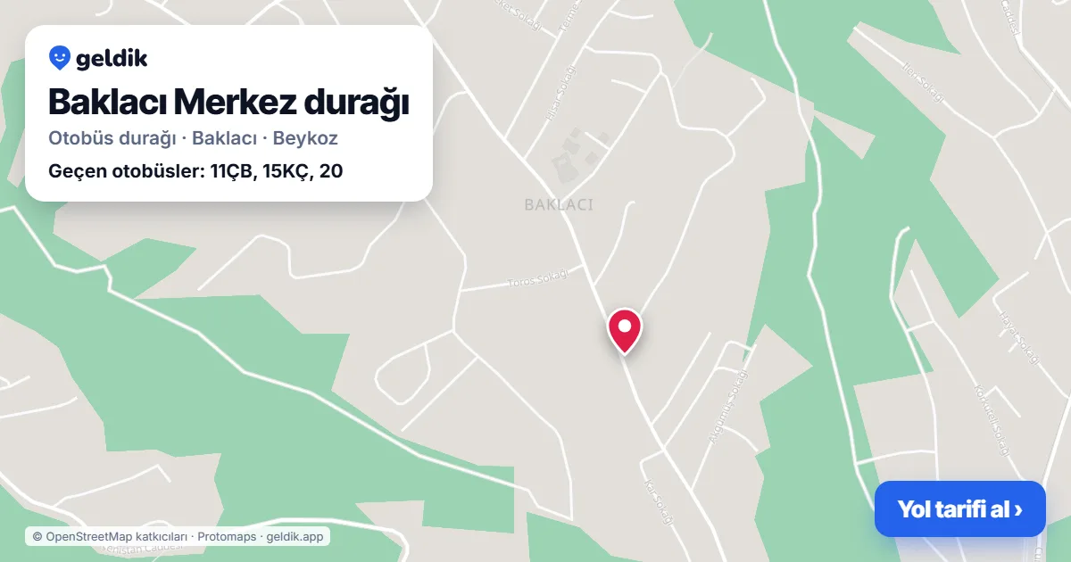 Baklacı Merkez otobüs durağı haritada: konumu ve yakındaki duraklar