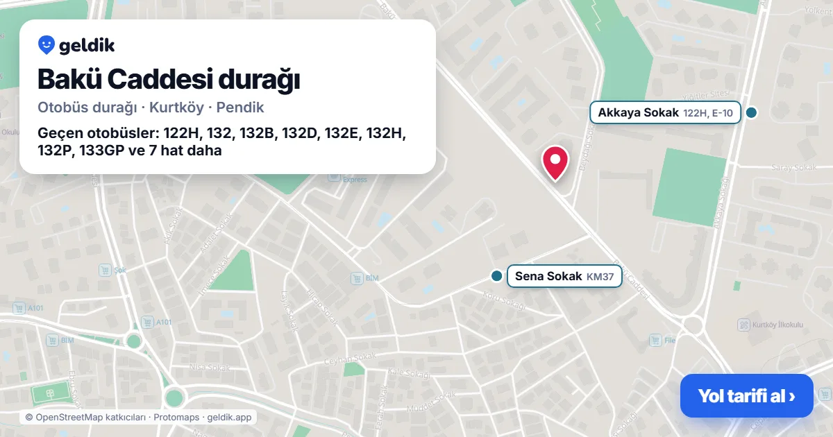 Bakü Caddesi otobüs durağı haritada: konumu ve yakındaki duraklar