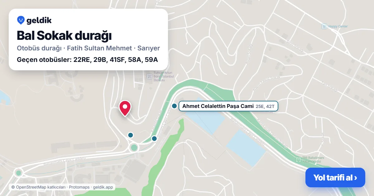 Bal Sokak otobüs durağı haritada: konumu ve yakındaki duraklar